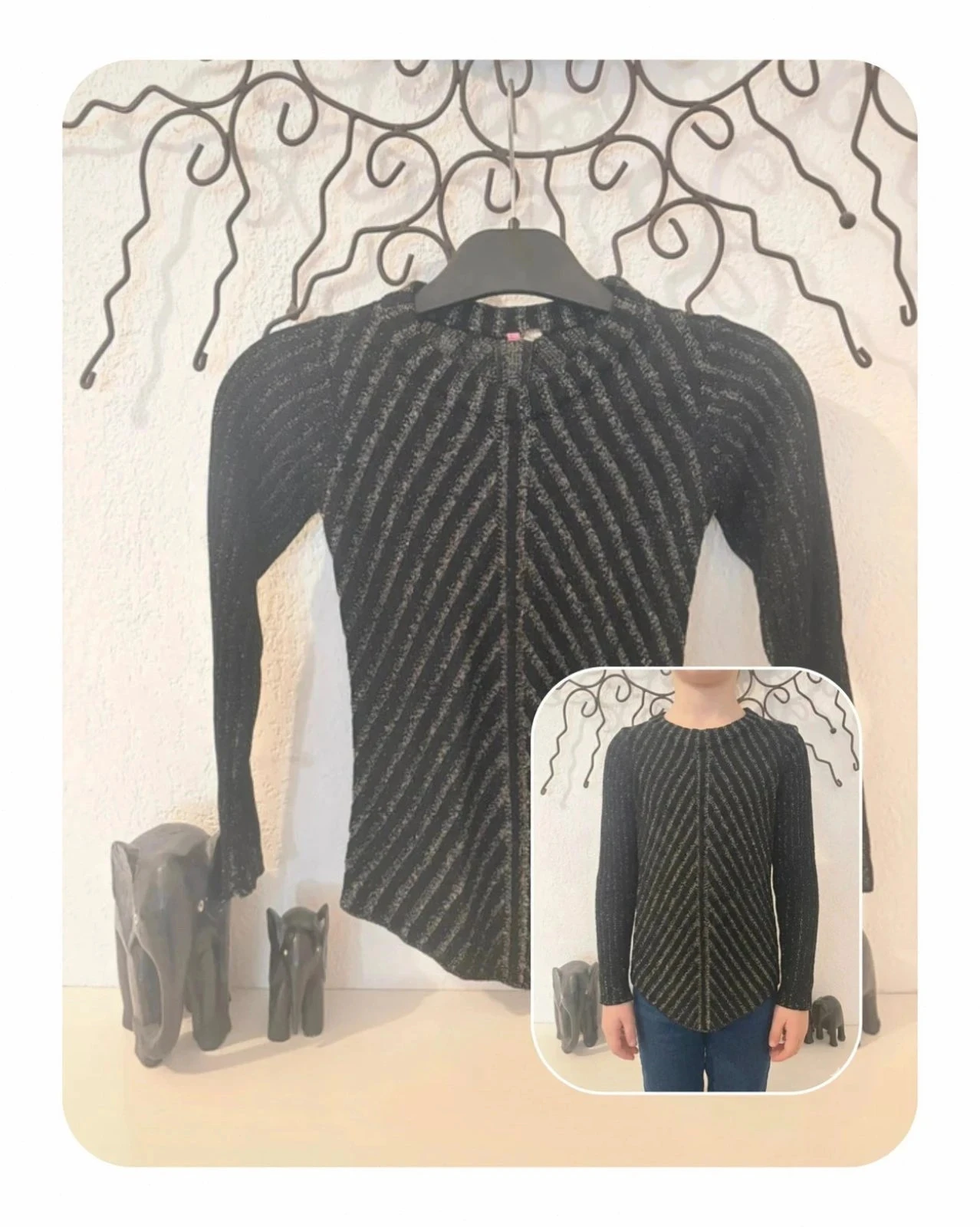 Top scintillant à manches longues - Noir et Argent - 6 ans